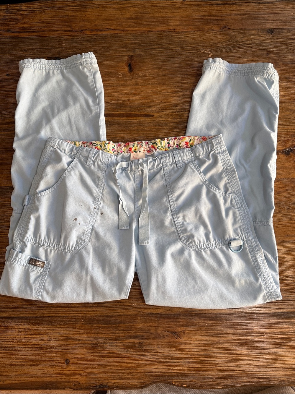 koi Light Blue Lindsey Scrub Pants with Floral inner Waistband